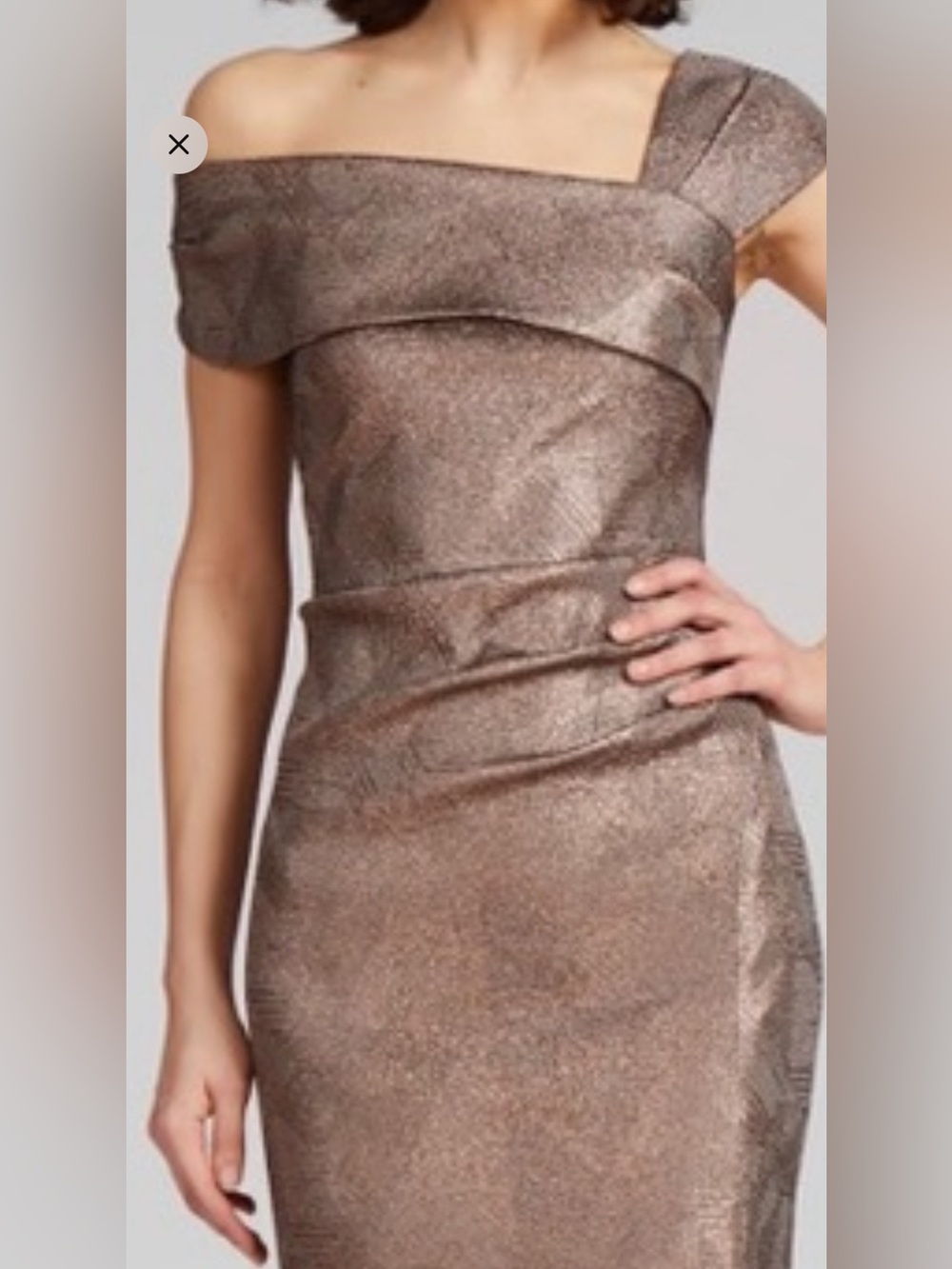 Teri Jon One-Shoulder Metallic Bronze Sheath Dress
